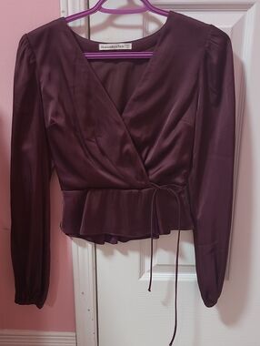 Abercrombie & Fitch Plum Satin Wrap Peplum Blouse